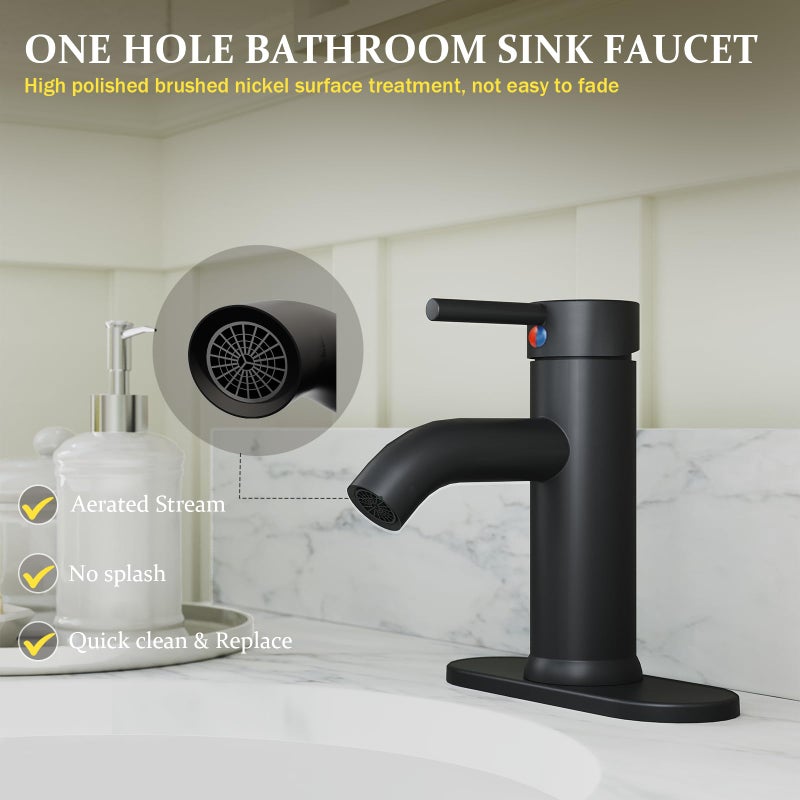 Green Spring Greenspring Matte Black Bathroom Faucet, Single Hole Single Handle Bathroom Sink Faucets Modern Vanity Sink Faucet Commercial Lavatory Basin Bath Mixer Tap with Pop Up Drain and Cover Plate, Brass - Image 5